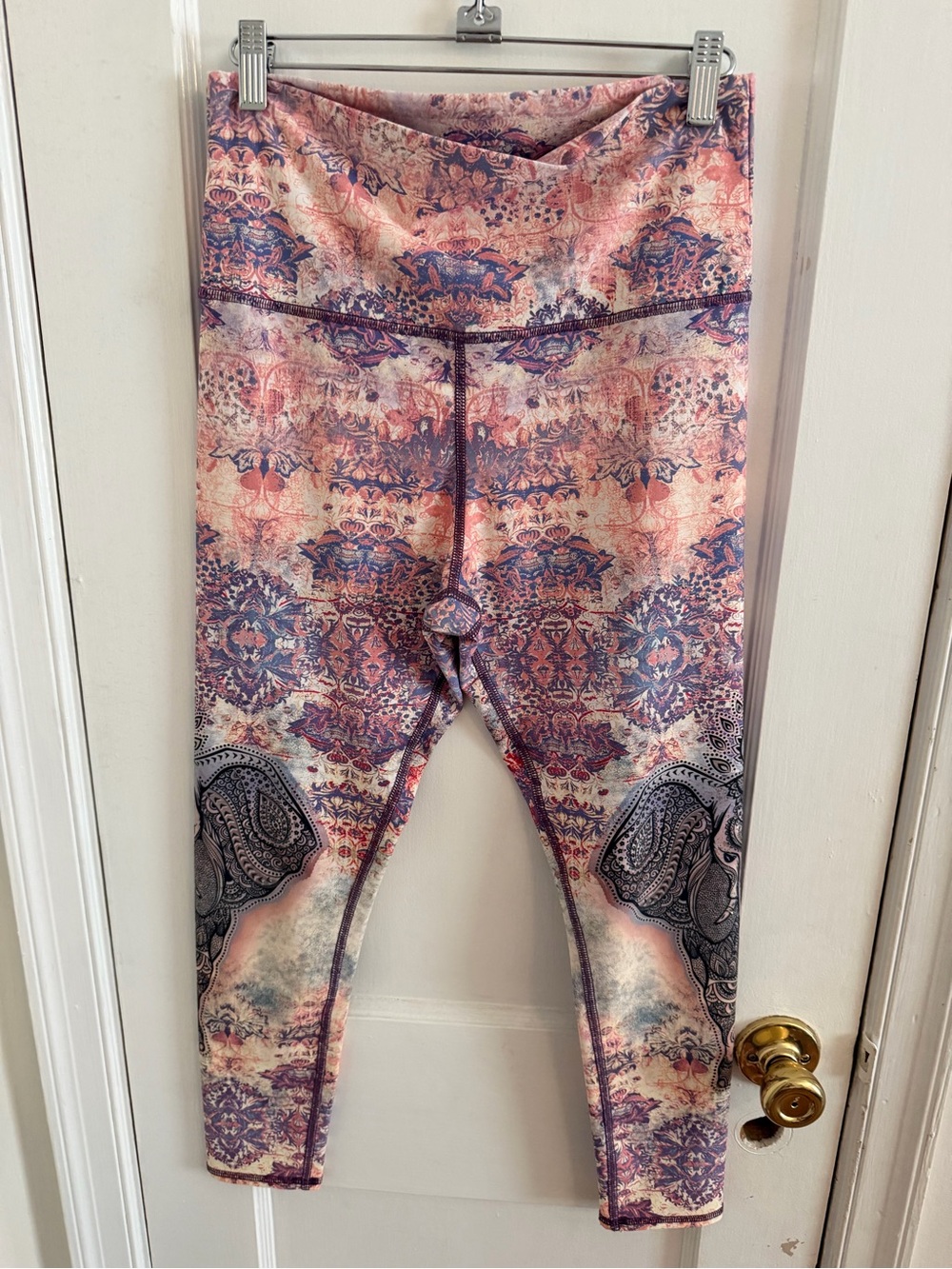 Evolution and Creation Pink & Purple Paisley Elephant Yoga Crop Leggings